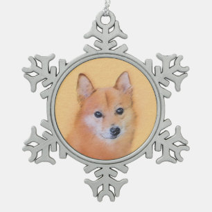 Fins Spitz-schilderij - Cute Original Dog Art Tin Sneeuwvlok Ornament