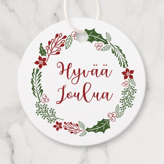 Fins Vrolijk Kerstfeest, Hyvää joulua, Aangepast Bedankjes Labels (Voorkant)