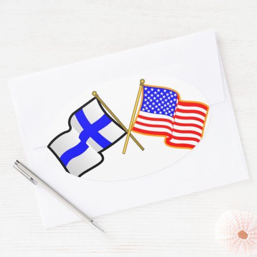 Finse Amerikaanse vlaggen Ovale Sticker (Envelop)