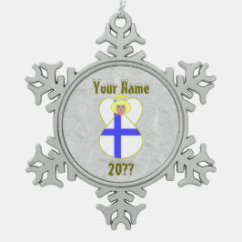 Finse Angel Flag Blonde Hair Tin Sneeuwvlok Ornament