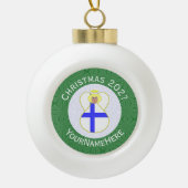 Finse engel kerstvlag gepersonaliseerd keramische bal ornament (Voorkant)