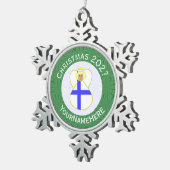 Finse engel kerstvlag gepersonaliseerd tin sneeuwvlok ornament (Rechts)