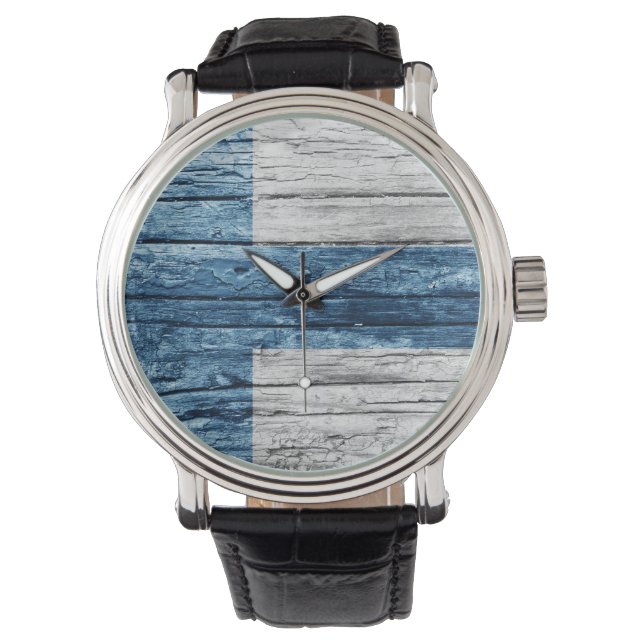 Finse houten vlag horloge (Voorkant)