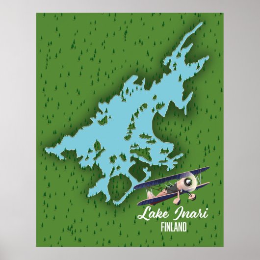 Finse kaart van het meer Inari Poster (Voorkant)