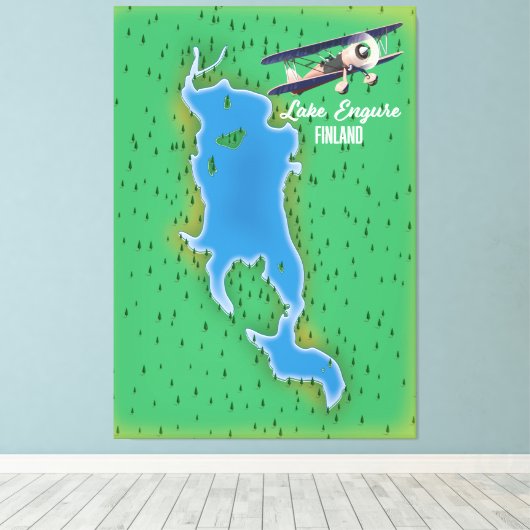 Finse kaart voor het meer canvas afdruk (Insitu (Houten vloer))