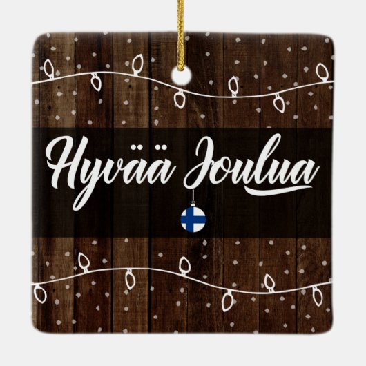 Finse kerst met fijne kerst, Hyvää joulua Rustic S Keramisch Ornament (Achterkant)