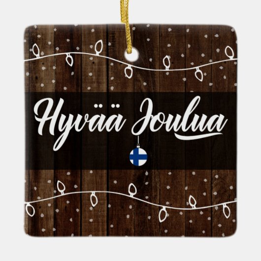 Finse kerst met fijne kerst, Hyvää joulua Rustic S Keramisch Ornament (Voorkant)