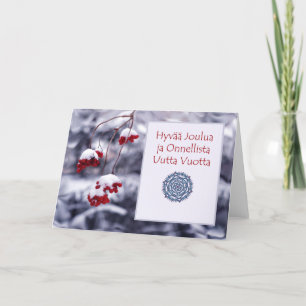 Finse Kerstkaart, Hyvaa Joulua, Rode Bessen Feestdagen Kaart