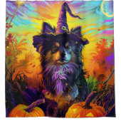 Finse langhond Halloween heks en pompoen Douchegordijn (Voorkant)