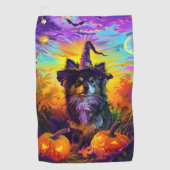 Finse langhond Halloween heks en pompoen Golfhanddoek (Voorkant)