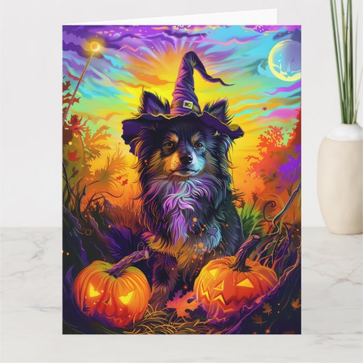 Finse langhond Halloween heks en pompoen Kaart (Voorkant)