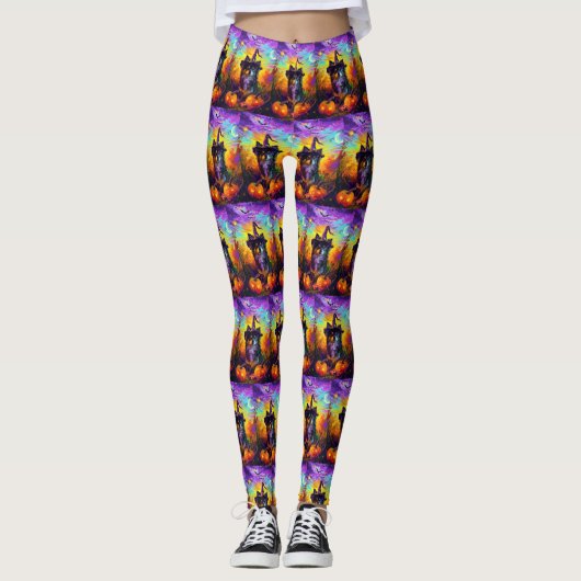 Finse langhond Halloween heks en pompoen Leggings (Voorkant)