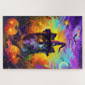 Finse langhond Halloween heks en pompoen Legpuzzel (Horizontaal)