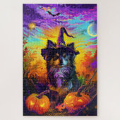 Finse langhond Halloween heks en pompoen Legpuzzel (Verticaal)