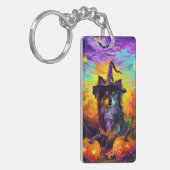 Finse langhond Halloween heks en pompoen Sleutelhanger (Voorkant Links)