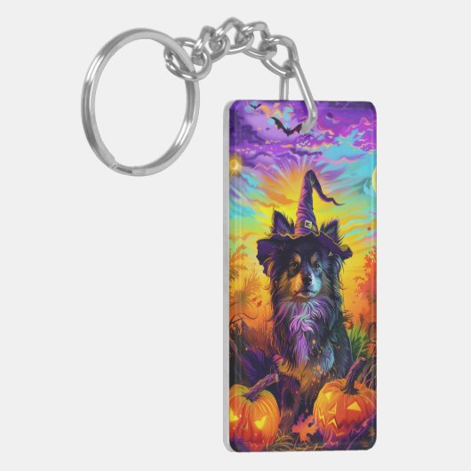 Finse langhond Halloween heks en pompoen Sleutelhanger (Voorkant Links)