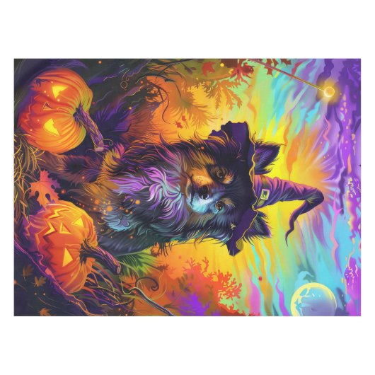 Finse langhond Halloween heks en pompoen Tafelkleed (Voorkant (Horizontaal))