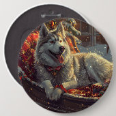 Finse Laphond Hond Kerst Feestelijk Ronde Button 6,0 Cm (Voorkant /achterkant)