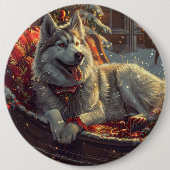 Finse Laphond Hond Kerst Feestelijk Ronde Button 6,0 Cm (Voorkant)