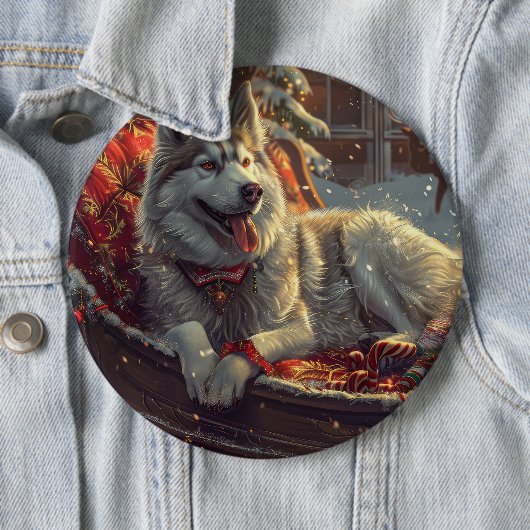 Finse Laphond Hond Kerst Feestelijk Ronde Button 6,0 Cm (In situ)
