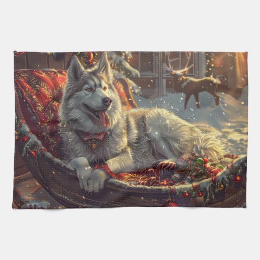 Finse Laphond Honden Kerstfeest Theedoek (Horizontaal)