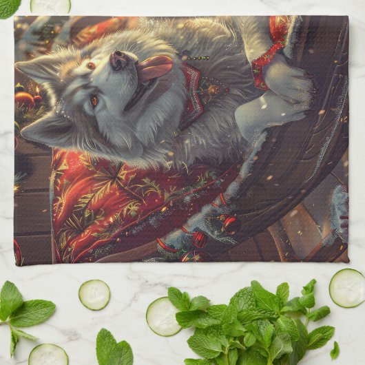 Finse Laphund hond Kerstmis Feest Theedoek (Gevouwen)