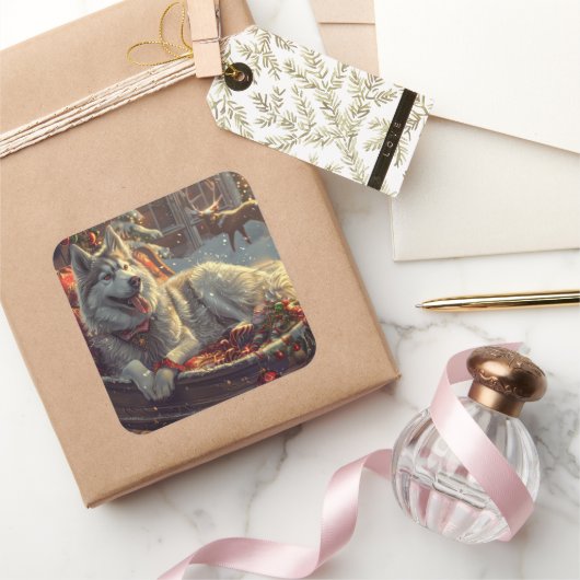 Finse Laphund hond Kerstmis Feest Vierkante Sticker (Geschenken)