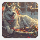 Finse Laphund hond Kerstmis Feest Vierkante Sticker (Voorkant)
