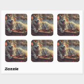 Finse Laphund hond Kerstmis Feest Vierkante Sticker (Vel)