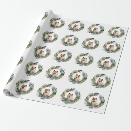 Finse lappenhonden Kerstkrans Festieve Pup Cadeaupapier (Uitgerold)