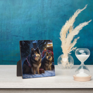 Finse Lapphond Besneeuwde slee Kerstversiering  Fotoplaat