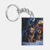 Finse Lapphond Besneeuwde slee Kerstversiering Sleutelhanger (Voorkant Links)