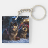 Finse Lapphond Besneeuwde slee Kerstversiering Sleutelhanger (Achterkant)