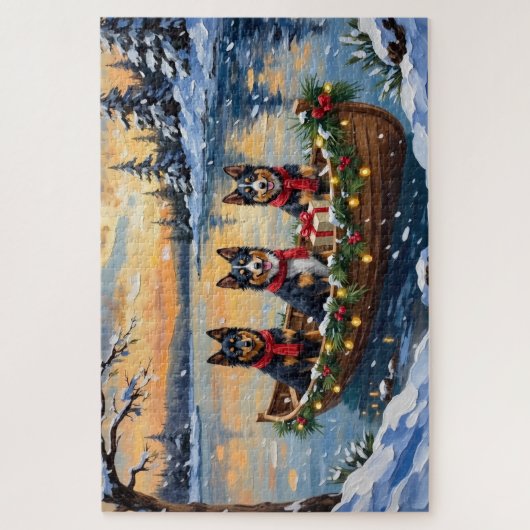 Finse Lapphond Kerstboot Vakantie Legpuzzel (Verticaal)