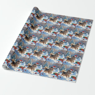 Finse Lapphond loopt door sneeuw met Kerstmuts Cadeaupapier