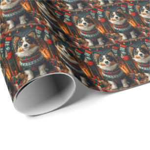 Finse Lapphond met kerstcadeau open haard Cadeaupapier