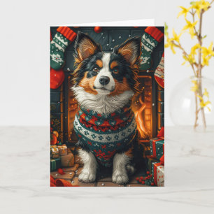 Finse Lapphond met kerstcadeau open haard Kaart
