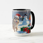 Finse Lapphond Rent Sneeuw met Kerstmuts Mok (Voorkant rechts)