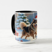 Finse Lapphond Rent Sneeuw met Kerstmuts Mok (Voorkant links)