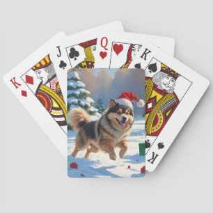 Finse Lapphond Rent Sneeuw met Kerstmuts Pokerkaarten