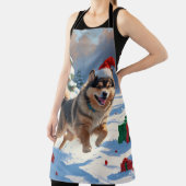 Finse Lapphond Rent Sneeuw met Kerstmuts Schort (Insitu)