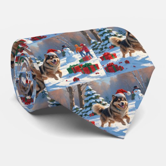 Finse Lapphond Rent Sneeuw met Kerstmuts Stropdas (Opgerold)