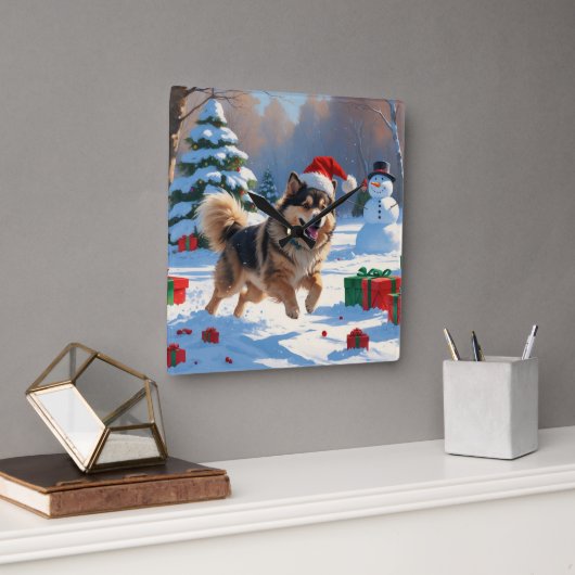 Finse Lapphond Rentier met Kerstmuts Vierkante Klok (Kantoor)