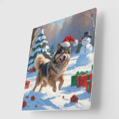 Finse Lapphond Rentier met Kerstmuts Vierkante Klok (Hoek)