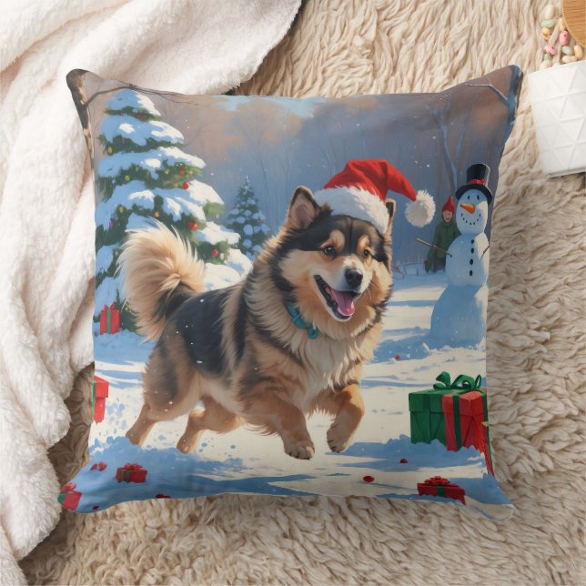 Finse Lapphond Rentier Sneeuw met Kerstmuts Kussen (Deken)