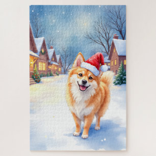Finse Lapphund Besneeuwd Dorp Kerstman Hoed Kerstm Legpuzzel