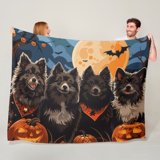 Finse Lapphund Halloween Spooky Fleece Deken (In situ)