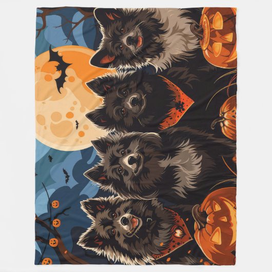 Finse Lapphund Halloween Spooky Fleece Deken (Voorkant)