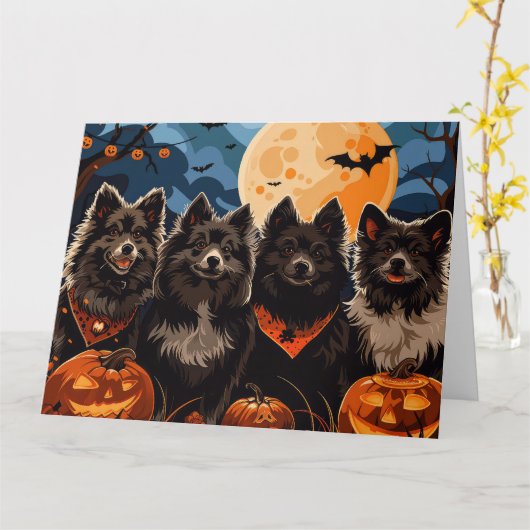 Finse Lapphund Halloween Spooky Kaart (Gele Bloem)