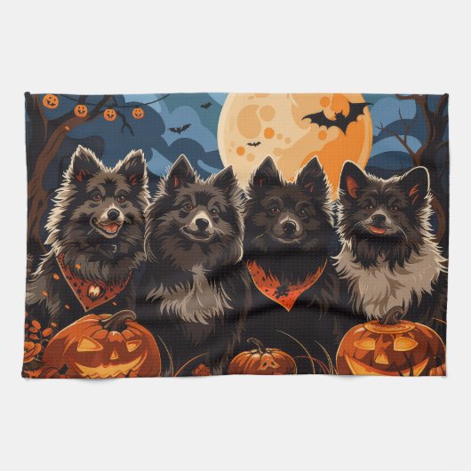 Finse Lapphund Halloween Spooky Theedoek (Horizontaal)
